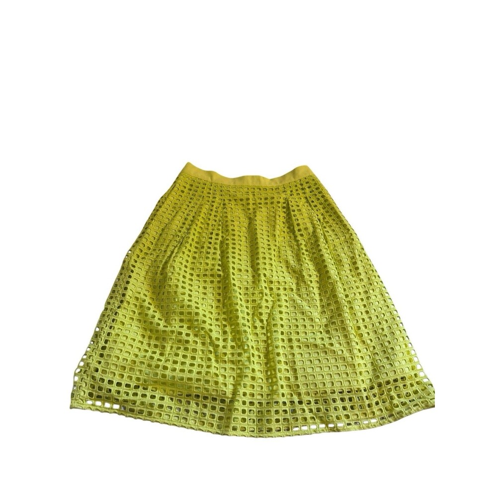 LOFT Womens Skirt  Neon Yellow A Line Pleated With Windowpane Overlay Size 4
